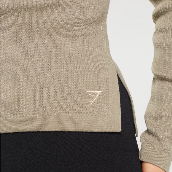 Gymshark PAUSE KNITWEAR LONG SLEEVE TOP Grey Brown Green GS Medium - Picture 4 of 13